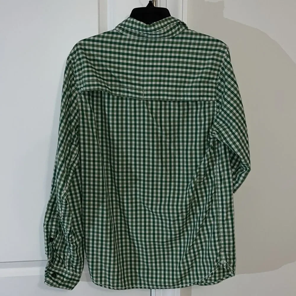The North Face Green Gingham Check Plaid Nylon Blend Safari Camping Trail Shirt